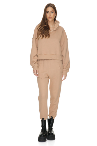 Beige Track Pants With Elasticated Waistband - PNK Casual