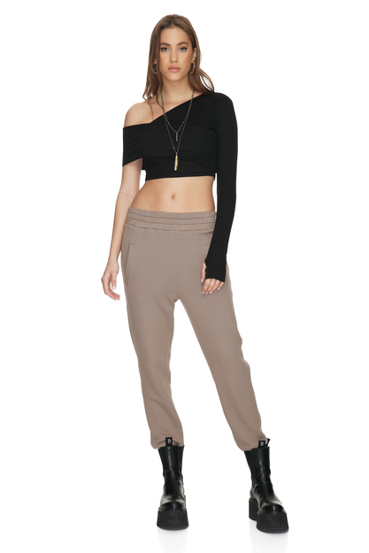 Brown Track Pants With Elasticated Waistband