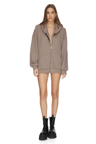 Brown Cotton Oversized Long Hoodie - PNK Casual