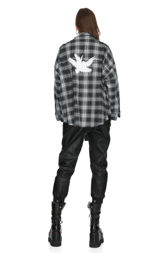 Printed Grey Checkered Wool Oversized Shirt - PNK Casual