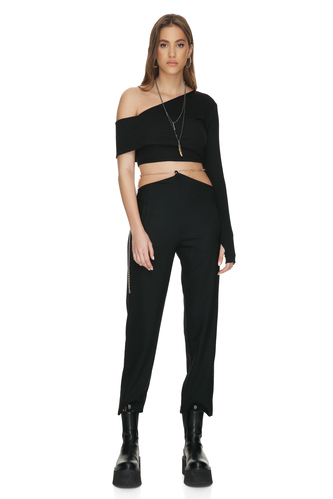 One Shoulder Black Cotton Rib Top - PNK Casual
