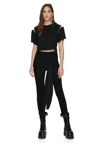 Stretchy Black Pants With Detail at the Waist - PNK Casual