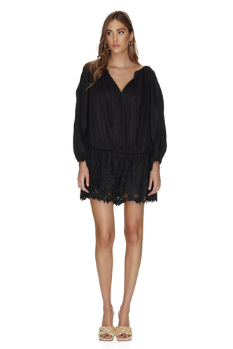 Black Cotton Oversized Dress With Crochet Hem - PNK Casual