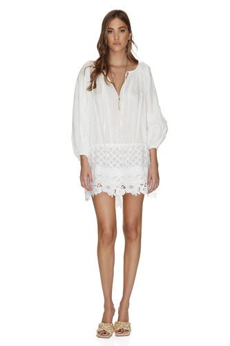 White Cotton Oversized Dress With Crochet Hem - PNK Casual