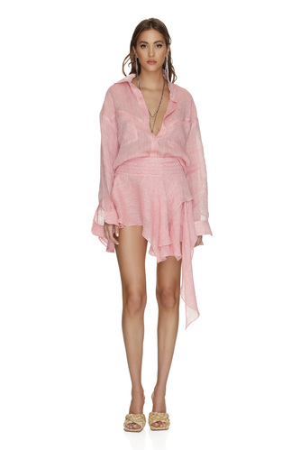 Asymmetrical Pink Linen Mini Skirt - PNK Casual
