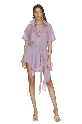 Asymmetrical Purple Linen Mini Dress - PNK Casual