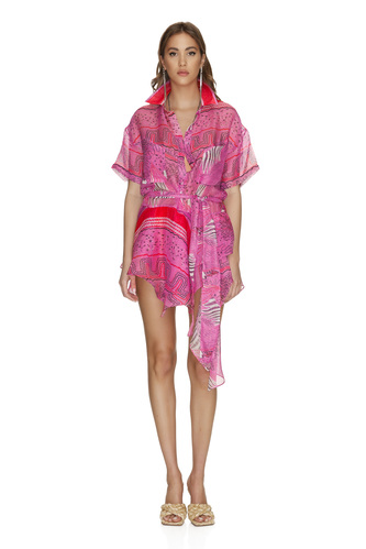 Asymmetrical Printed Silk-Linen Mini Dress - PNK Casual