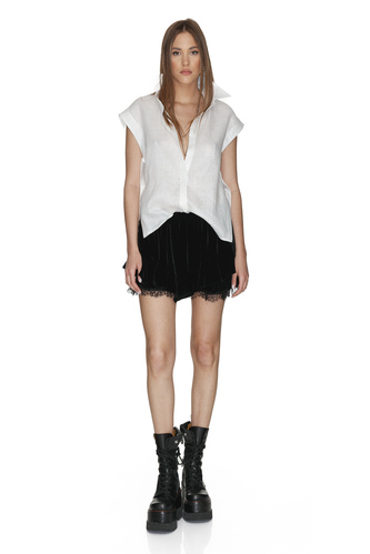 White Linen Top With Side Buttons - PNK Casual