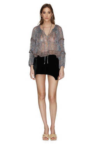 Printed Silk Peasant Blouse - PNK Casual
