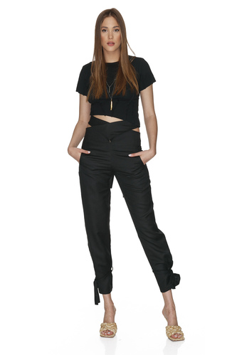 Black Linen Pants With Waist Detail - PNK Casual