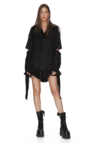 Black Linen Cutout Dress - PNK Casual