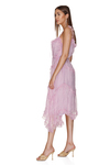 Rose Silk Midi Dress With Ruffles