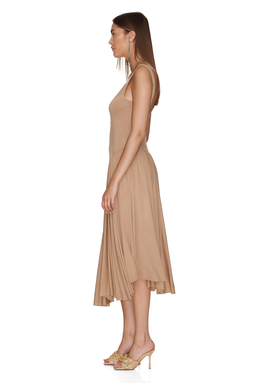 Backless Beige Draped Midi Dress PNK Casual