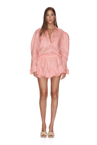 Coral Linen Shirt With Oversized Shoulders - PNK Casual