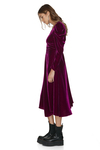 Fuchsia Velvet Midi Dress With Oversized Shoulders