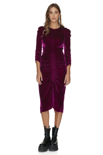 Fuchsia Velvet Dress With Oversized Shoulders - PNK Casual
