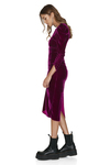 Fuchsia Velvet Dress With Oversized Shoulders