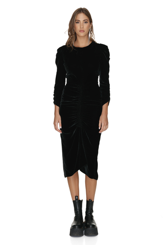 Black Velvet Dress With Oversized Shoulders - PNK Casual