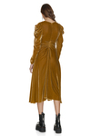 Yellow Velvet Midi Dress With Oversized Shoulders