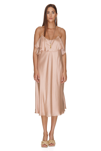 Backless Beige Silk-Viscose Midi Dress - PNK Casual