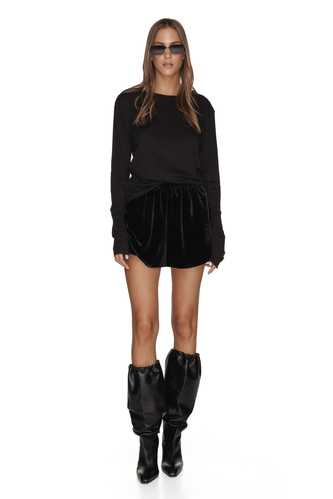 Black Oversized Cotton Rib Blouse - PNK Casual