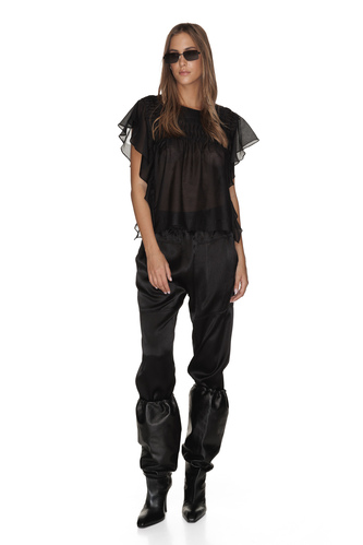 Black Oversized Ruffles Blouse - PNK Casual