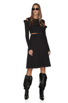 Ribbed Knit Black Cotton Dress With Details