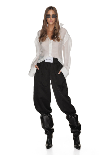 White Silk-Cotton Shirt With Oversized Shoulders - PNK Casual