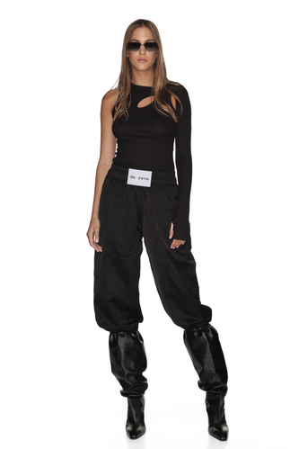 Black Cotton One Shoulder Bodysuit - PNK Casual
