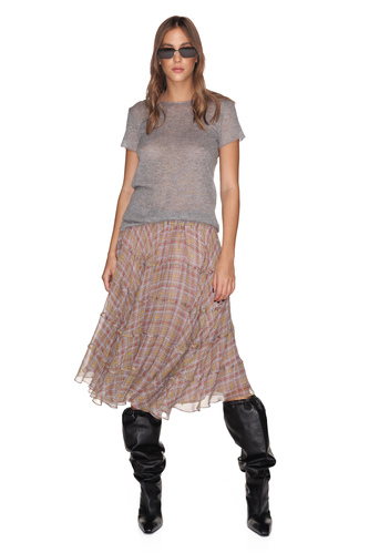 Printed Beige Silk Midi Skirt - PNK Casual