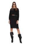 Ribbed Knit Black Cotton Dress With Backless