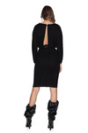 Ribbed Knit Black Cotton Dress With Backless