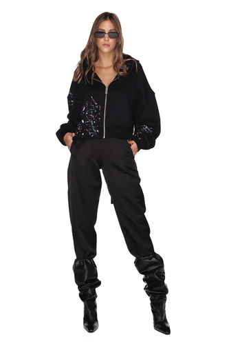 Black Handmade Painted Zipped Cotton Hoodie - PNK Casual