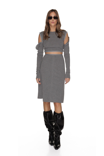 Ribbed Knit Grey Dress With Details - PNK Casual