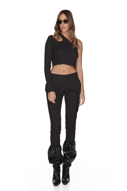 Black Viscose Pants With Waist Detail