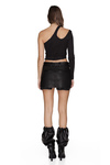 Raw-Cut Black Leather Mini Skirt