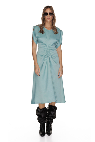 Light Green Blended Viscose-Wool Midi Dress - PNK Casual