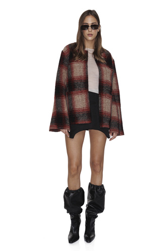 Oversized Burgundy Wool Jacket with Bell Sleeves - PNK Casual