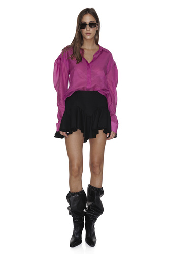 Ciclamen Silk-Cotton Shirt With Oversized Shoulders - PNK Casual