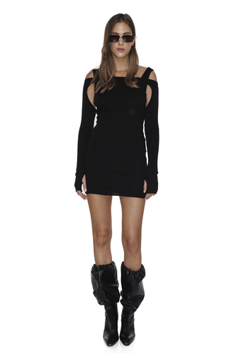Black Viscose Cropped Mini Dress - PNK Casual