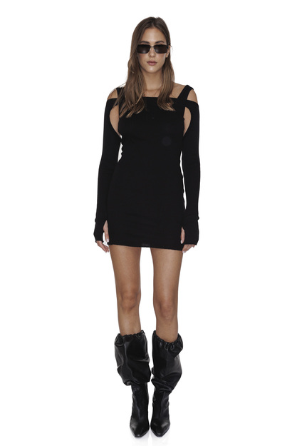 Black Viscose Cropped Mini Dress