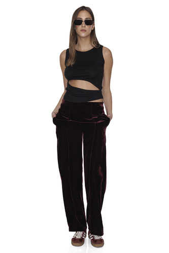 Burgundy Velvet wide-leg pants - PNK Casual