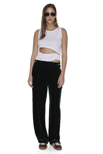 Dark Green Velvet wide-leg pants - PNK Casual