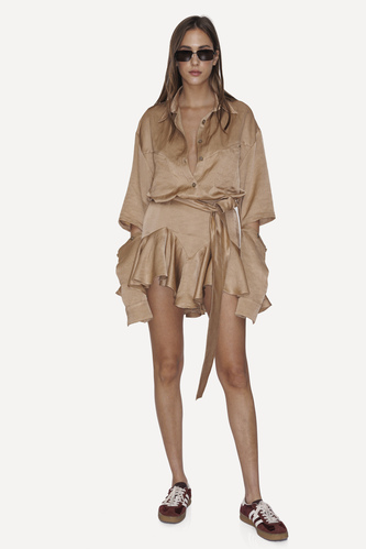 Beige Viscose Cutout Dress - PNK Casual