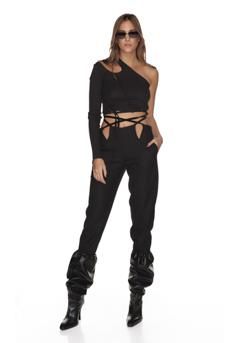 Black Cotton One Shoulder Cutout Top - PNK Casual