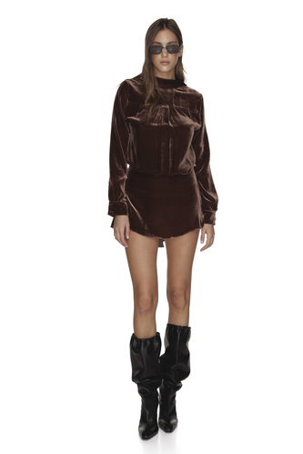 Backless Brown Velvet Mini Dress - PNK Casual