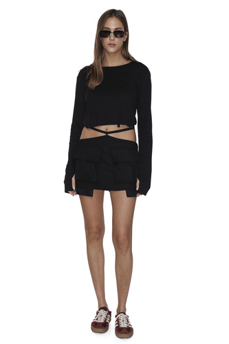 Black Wool Raw-Cut Skirt - PNK Casual