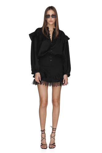 Black Wool Dress With Chantilly Insertions - PNK Casual