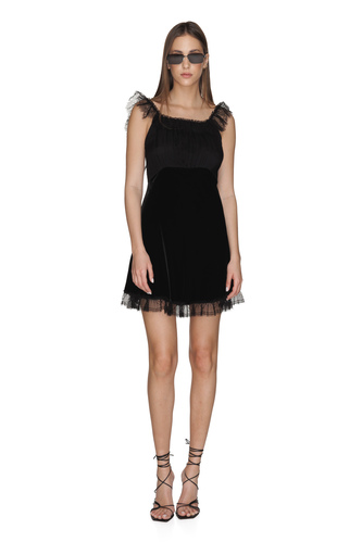 Backless Velvet Mini Dress With Chantilly Lace Insertions - PNK Casual