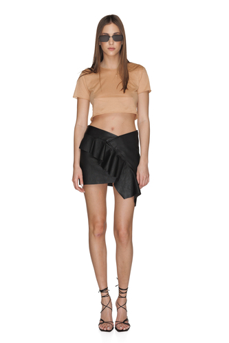 Black Leather Mini Skirt With Ruffle - PNK Casual